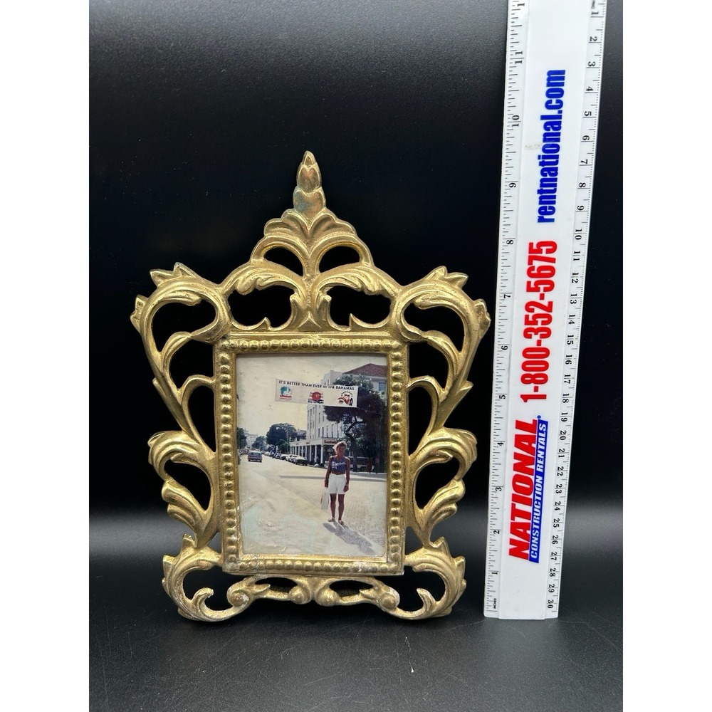 Vintage Wilton Cast Metal Picture Frame Ornate Gold Tone 4 X 5.5 - Picture 5 of 5